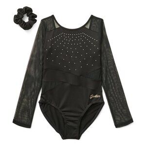 Justice Long Sleeve Dance And Gymnastics Black Leotard GIRLS SIZE 16-18 NEW